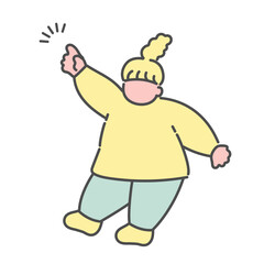 指差しをするシンプルな線画女性　イラスト
