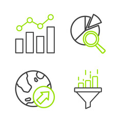 Obraz premium Set line Sales funnel with chart, Financial growth, Search data analysis and icon. Vector