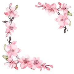 Fototapeta premium Watercolor peach blossom wreath creating delicate floral frame for vietnamese new year