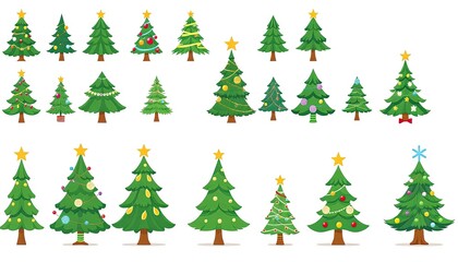set of christmas trees isolated on white background