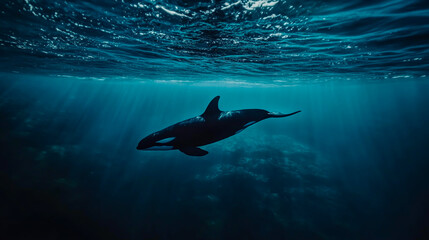 Obraz premium Majestic Killer Whale (Orcinus orca) Swimming Gracefully in the Ocean.