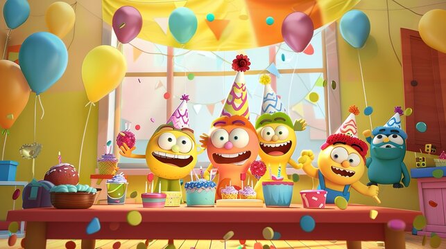 Magical Moments with Cartoon Characters Birthday Background