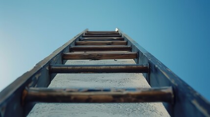 Obraz premium Wooden ladder reaching to the sky. Development motivation. Career growth concept. Abstract background.