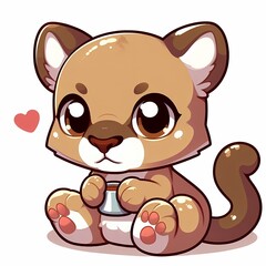 Fototapeta premium Cute Chibi Cougar Illustration in Flat Style on White Background