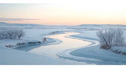 Frozen River in Winter Landscape