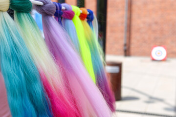 Colorful long straight hair, closeup