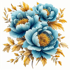 Nature, flowers, clipart watercolor painting of flower, symmetrical pattern, botanical print on white background, vintage style.QW-0169
