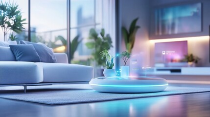 Flash Sale Concept. Futuristic smart home with holographic interface display