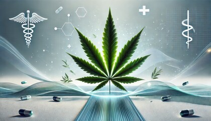 Naklejka premium A conceptual depiction of a single cannabis leaf representing medical use.