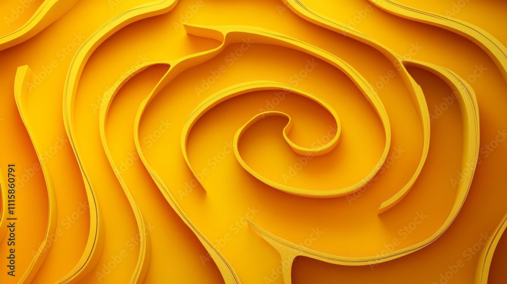 Poster flowing shapes in rich golden hues intertwine, forming a dynamic pattern that evokes warmth and ener