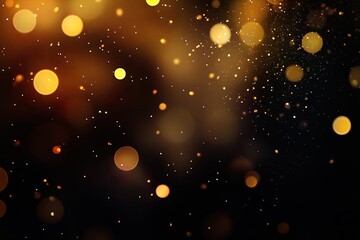 Obraz premium Abstract dark background with sparkling golden lights and glitter dust particles. AI generation.