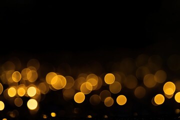 Abstract dark background with sparkling golden lights and glitter dust particles. AI generation.