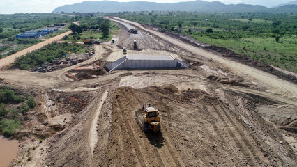 Aerial View of Soil Backfill Phase in Concrete Culvert Construction