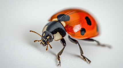 Fototapeta premium Close up Ladybug Photo Red Black White Insect on White Background