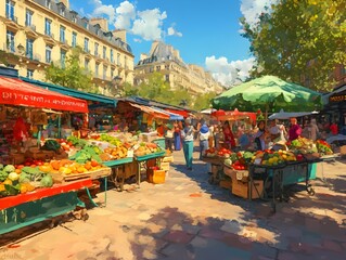 Vibrant Impressionist Style Kawaii Market Exchange in Detailed 3D