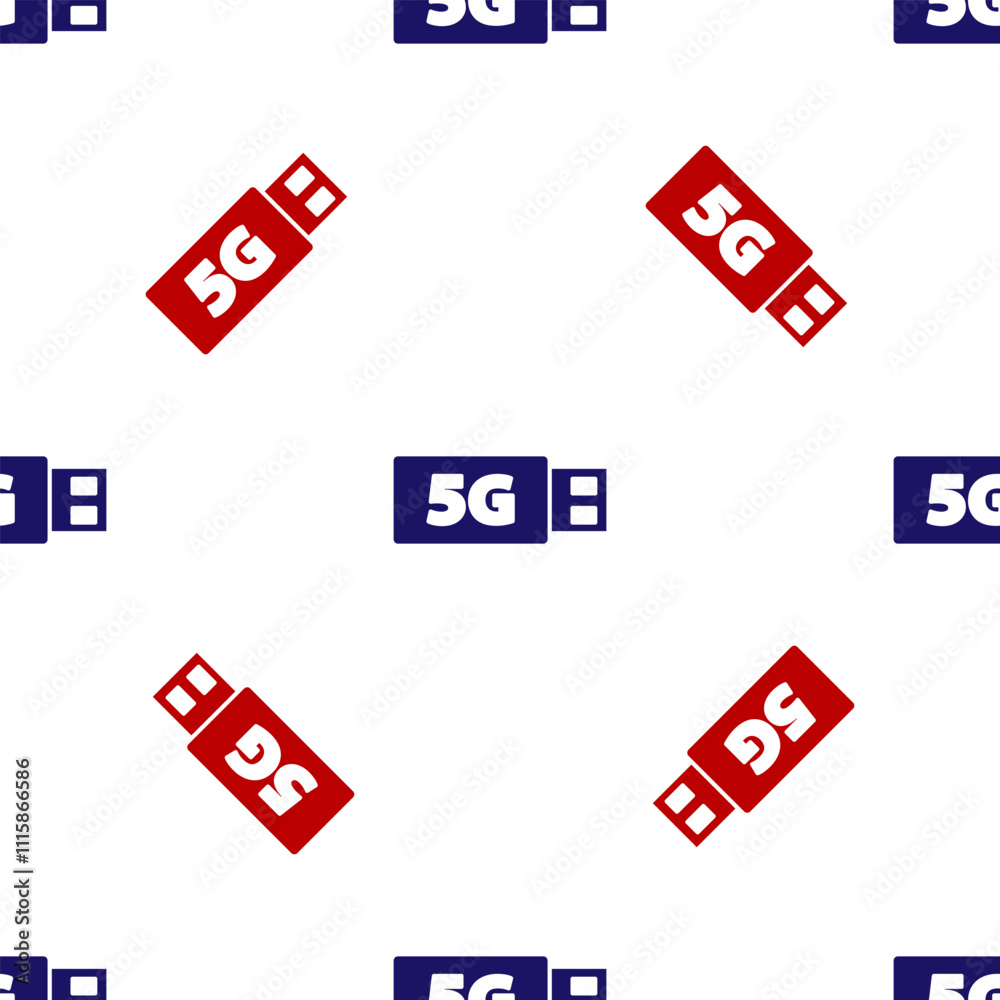 Poster blue and red 5g modem for fast mobile internet icon isolated seamless pattern on white background. g