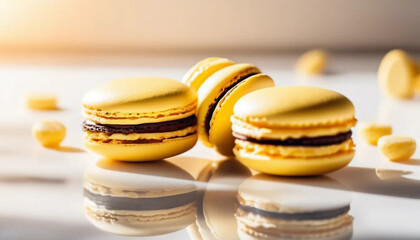 Yellow french macaroons. Close up. 