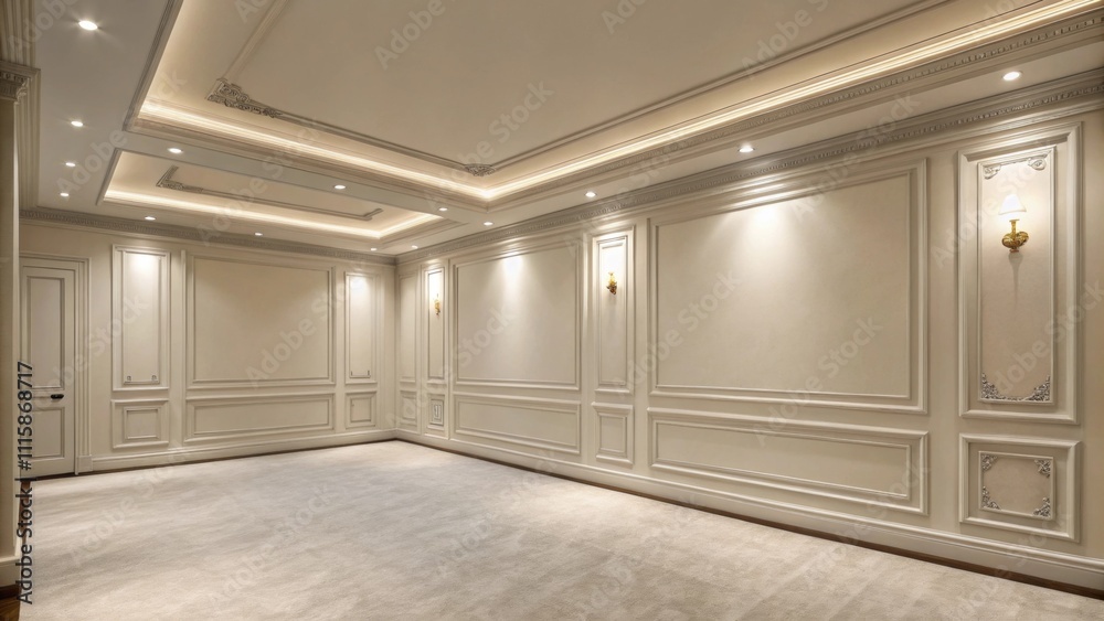 Poster In a minimalist setting the quiet space comes alive with a mound of sophisticated crown molding in the corner waiting to frame the edges of the ceiling beautifully.
