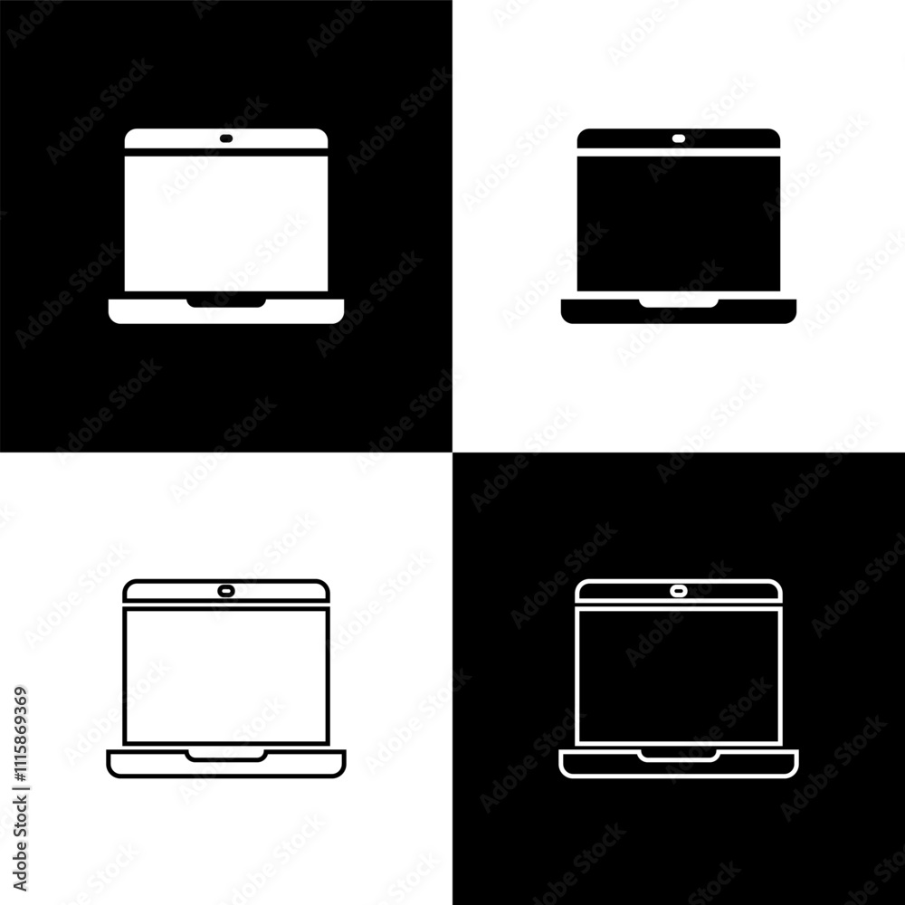 Poster set laptop icon isolated on black and white background. computer notebook with empty screen sign. ve