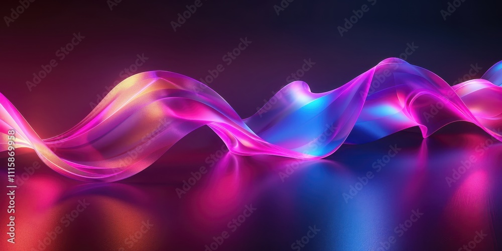 Poster abstract neon waves flowing dynamically across dark background