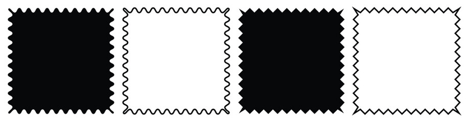 Rectangle and square shape frame with zigzag edge. Zigzag and wavy Shapes. Wavy border square frames. Vector Rectangle, Square Elements with Curve Edge. Zig Zag Shapes for Sticker, label, tag, banner.