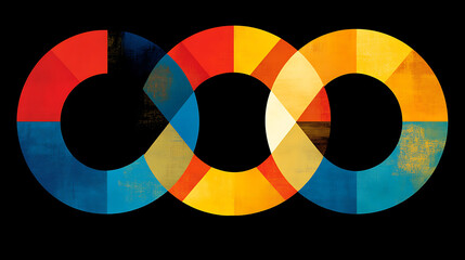 Obraz premium Artistic abstract design of colorful interlocking circles with a textured style.