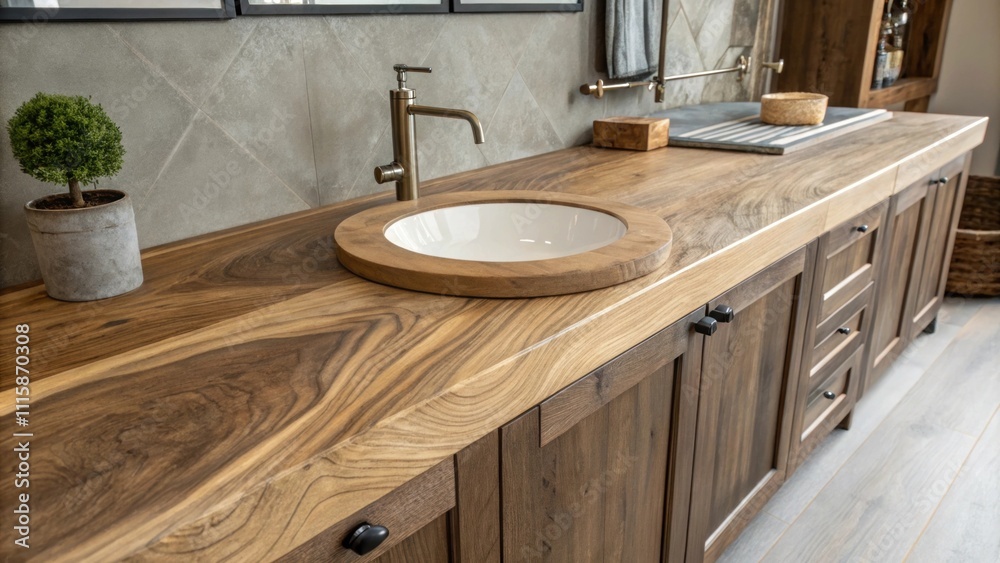 Poster a wide expanse of natural wood grain countertop showcasing rich textures and colors featuring a smal