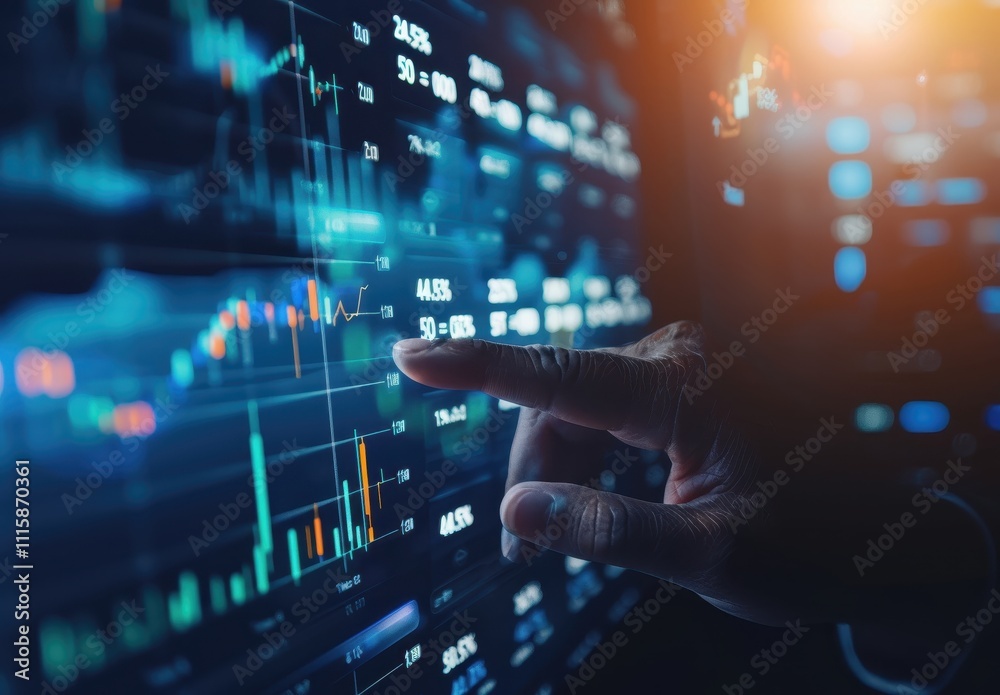 Aufkleber Hand Interacting With Financial Data Display Screen