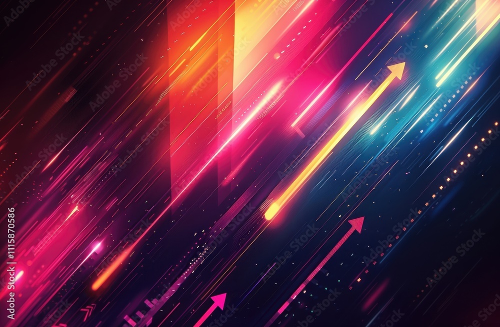 Poster abstract neon light streaks with upward arrows