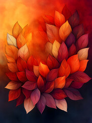 Fototapeta premium Abstract autumn leaves in warm colors forming a circle.