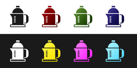 Set French press icon isolated on black and white background. Vector