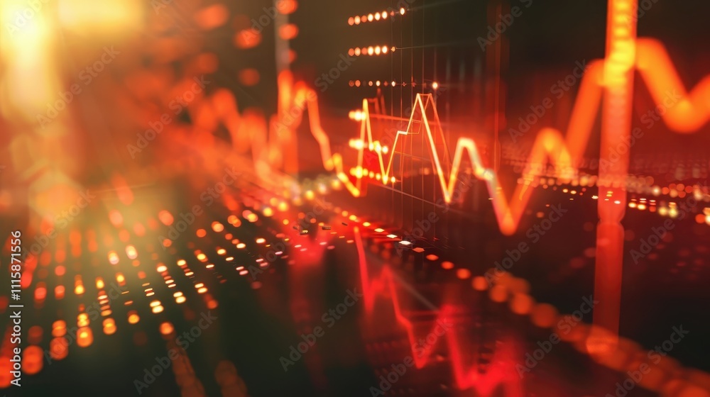 Poster abstract red stock market graph data display
