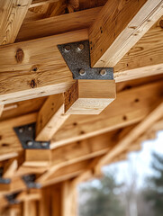 Wooden beams in a construction structure