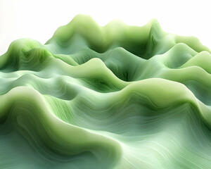 Obraz premium Abstract green landscape with smooth waves and lines.