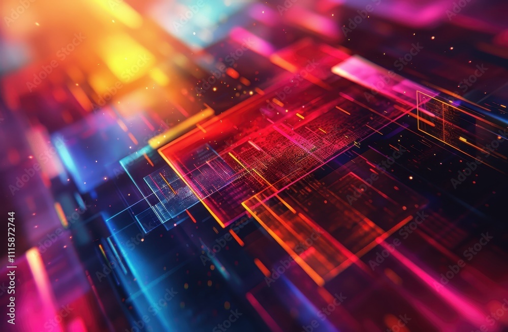Poster Abstract Digital Data Streams in Vivid Colors