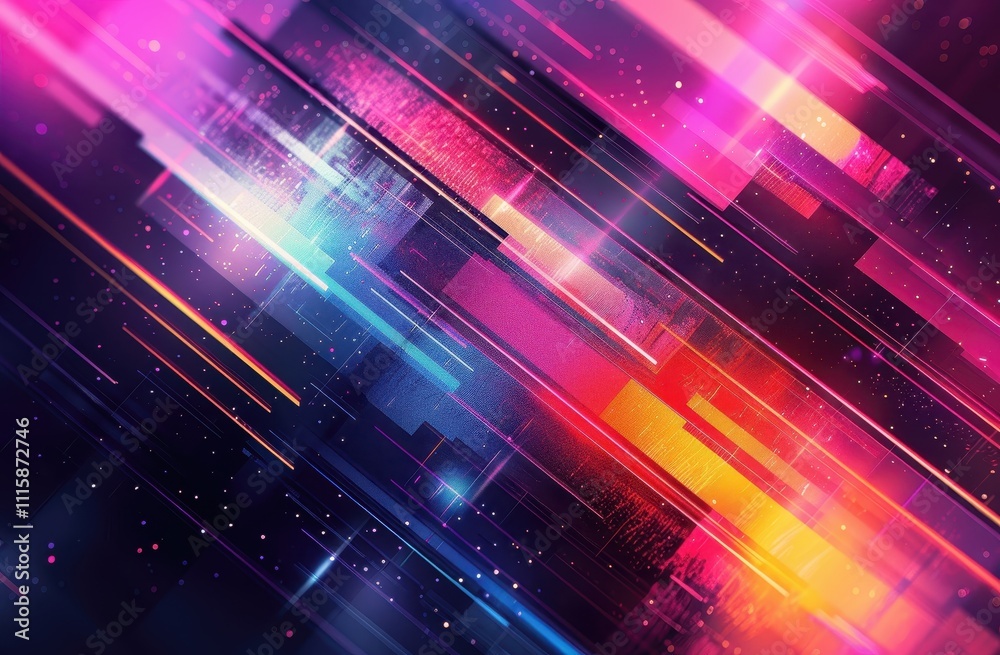 Poster Abstract Neon Geometric Lines and Shapes Design