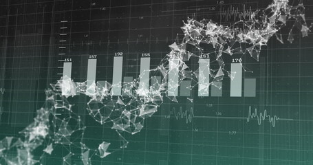 DNA strand and bar chart image over financial data background