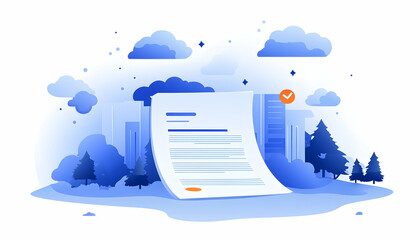 Approved document on cityscape background.