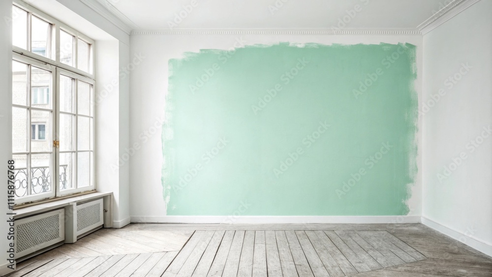 Aufkleber a smooth unadorned wall with a patch of soft mint green paint the light hue bringing a refreshing co