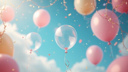 Fototapeta premium Ethereal Floating Balloons, Whimsical Party Scene, 3D Vector Collection