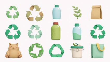 Cartoon-style recycling symbols on a simple isolated design with a clean white backdrop