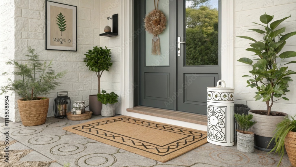 Aufkleber a roll of cork sits in a chic entryway surrounded by potted plants and small decorative items that c