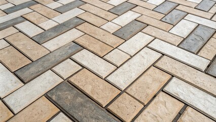 Obraz premium An overhead view of herringbone tiles laid out in a pattern some tiles glued down while others remain loose with thin spacers between them.