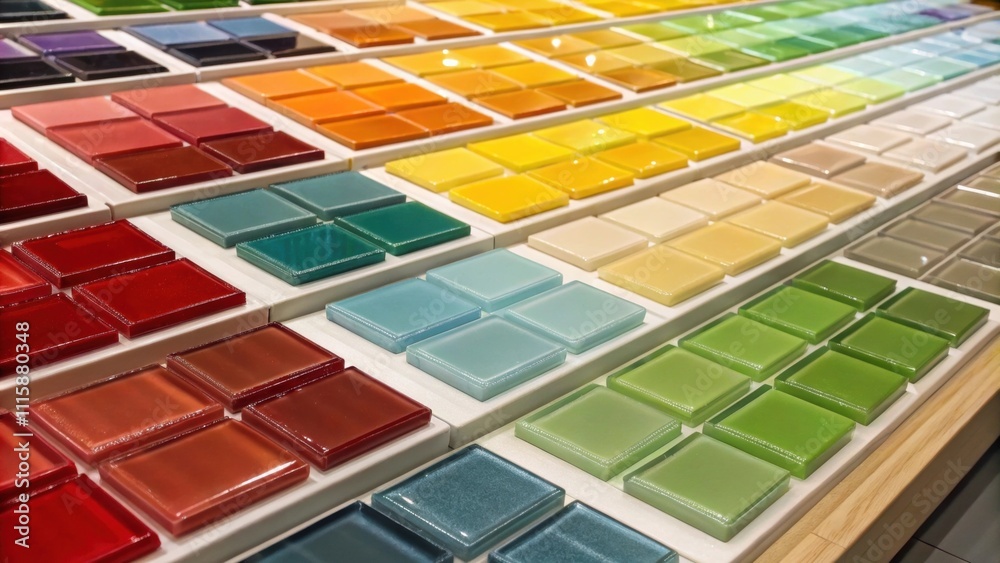 Leinwandbilder an organized display of vibrant glass tiles arranged in rows their translucent qualities catching th