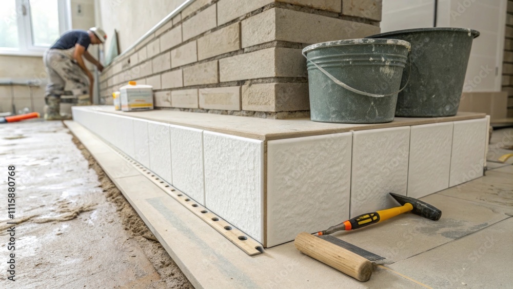 Aufkleber an intimate shot of a bathroom wall corner emphasizing the craftsmanship involved in applying the wa
