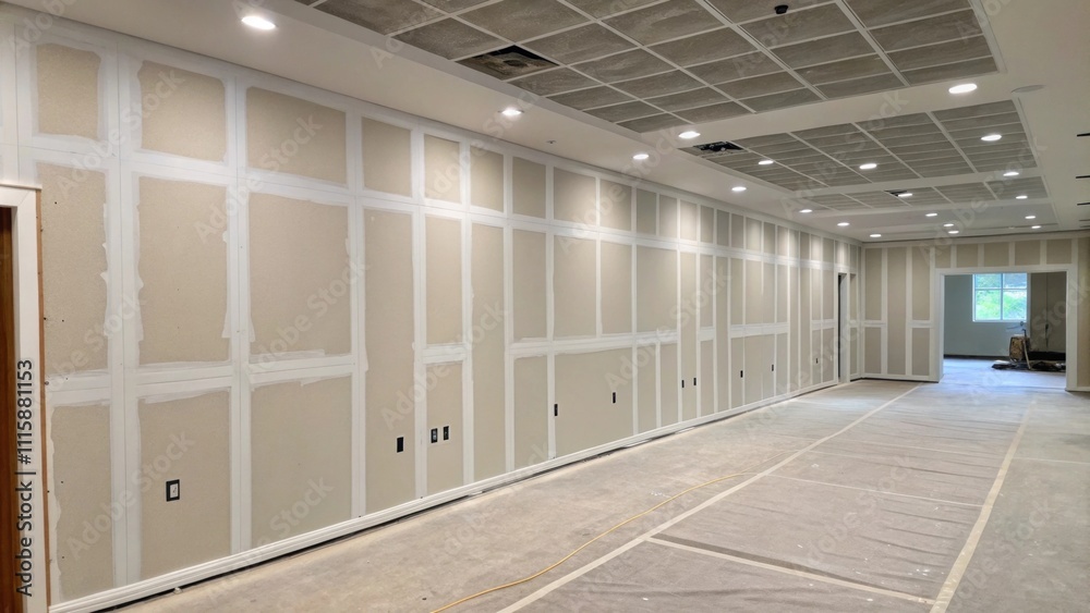 Poster an expansive blank slate featuring smooth drywall meticulously taped and sanded with a sense of pote