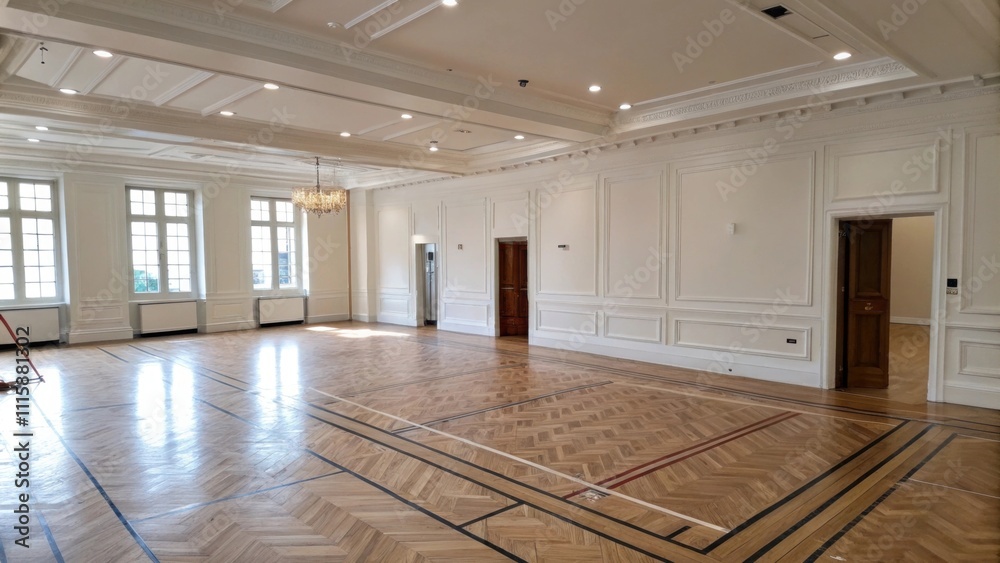 Poster An empty room with freshly painted walls and a floor devoid of any obstacles highlighting the clean expanse prepared for the new parquet.