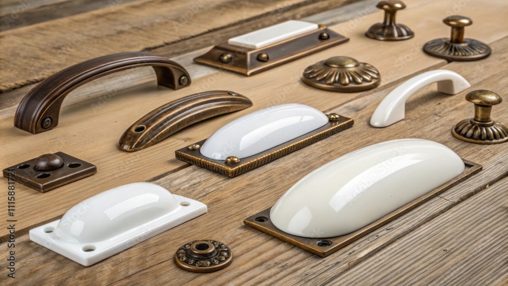 Poster an eclectic mix of recessed cabinet handles including some in antique bronze and others in glossy wh