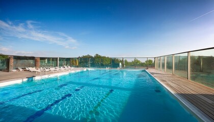 Fototapeta premium indoor aquatic center with energy efficient windows that provide clear views of surrounding landscapes keeping the interior perfectly climate controlled