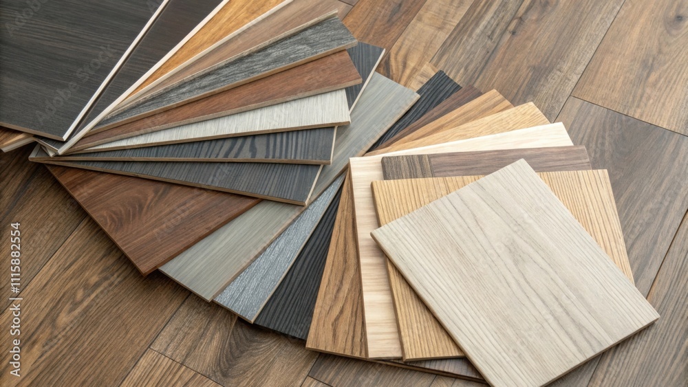 Poster an aerial view capturing the contrasting colors of laminate boardscharcoal gray soft beige and light